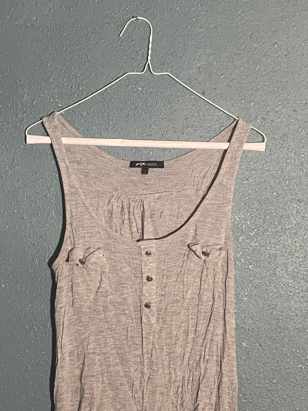 Express Light Gray Scoop Neck Button Tank